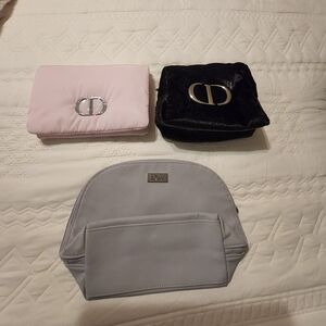 Chic Dior Women's Cosmetic Bag Trio - Pink, Black, and Gray